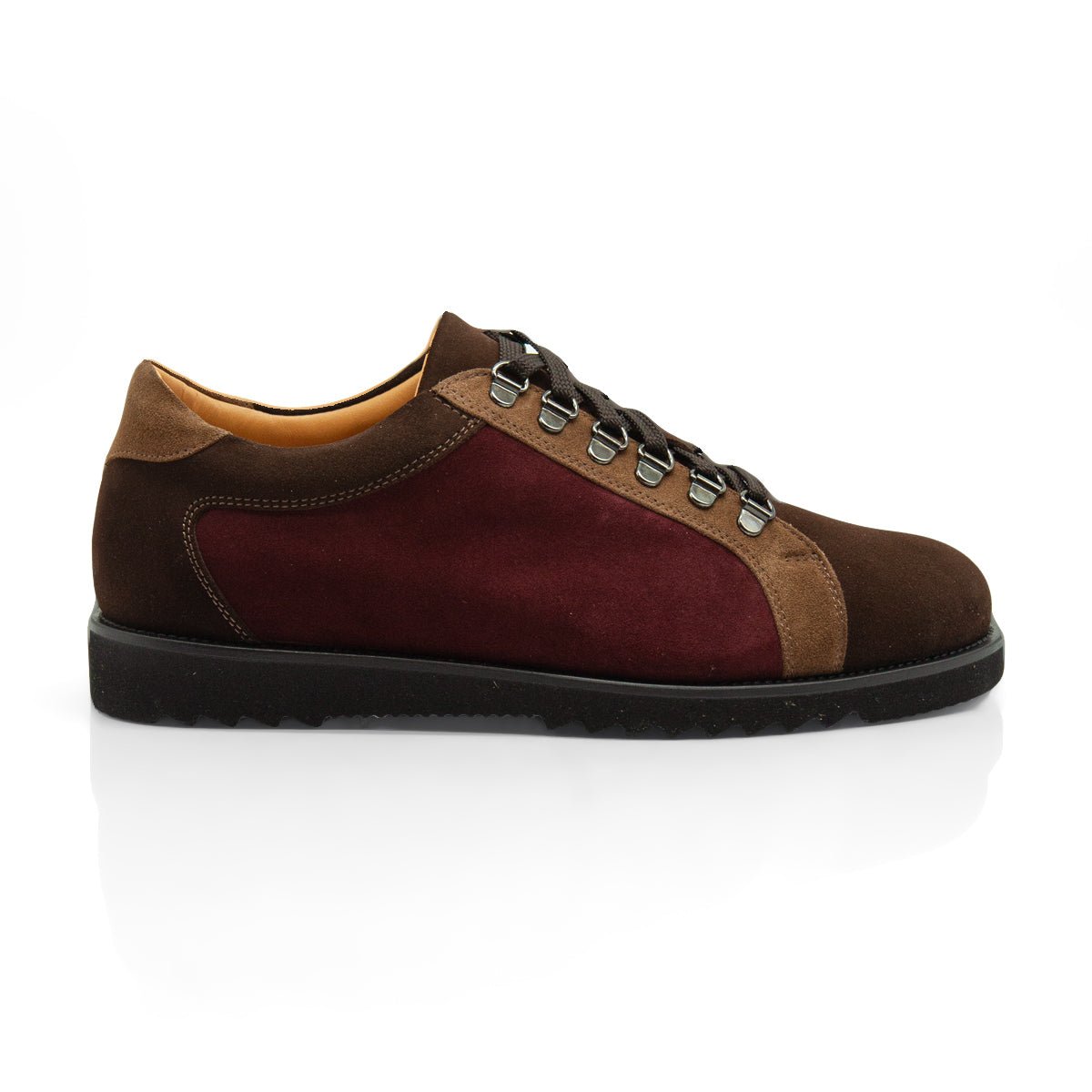 Figini - Sneakers allacciate in camoscio bordeaux e testamoro - Figini Milano