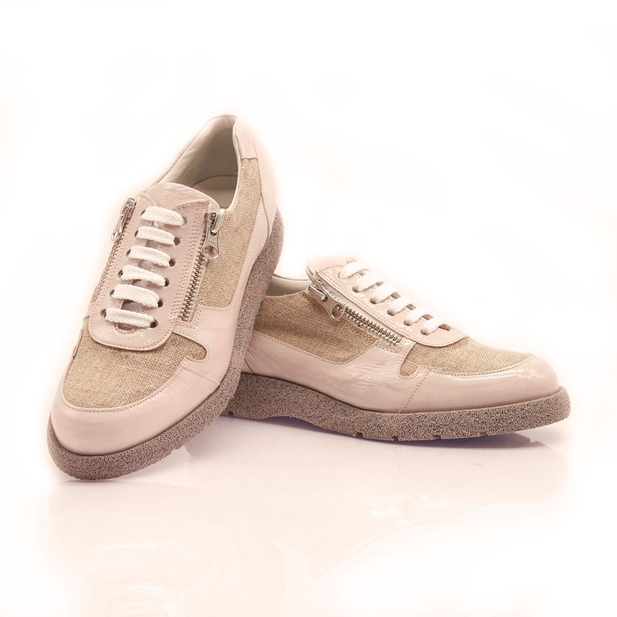 Figini - Sneakers extralight con lacci e doppia zip versione Beige - Figini Milano