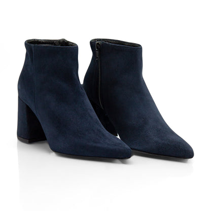 Figini - Stivaletti a punta con tacco 7cm in camoscio blu - Figini Milano
