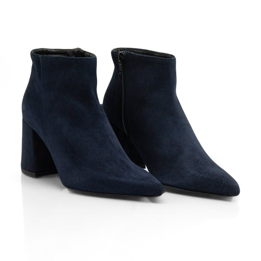 Figini - Stivaletti a punta con tacco 7cm in camoscio blu - Figini Milano