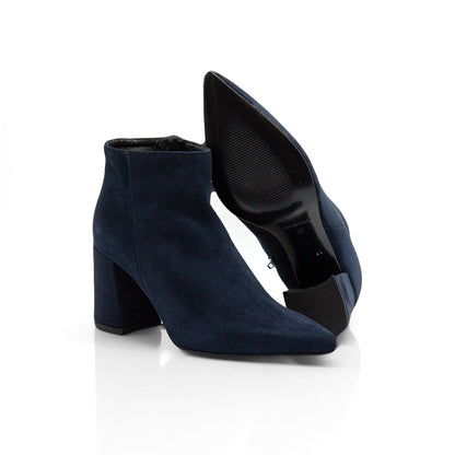 Figini - Stivaletti a punta con tacco 7cm in camoscio blu - Figini Milano