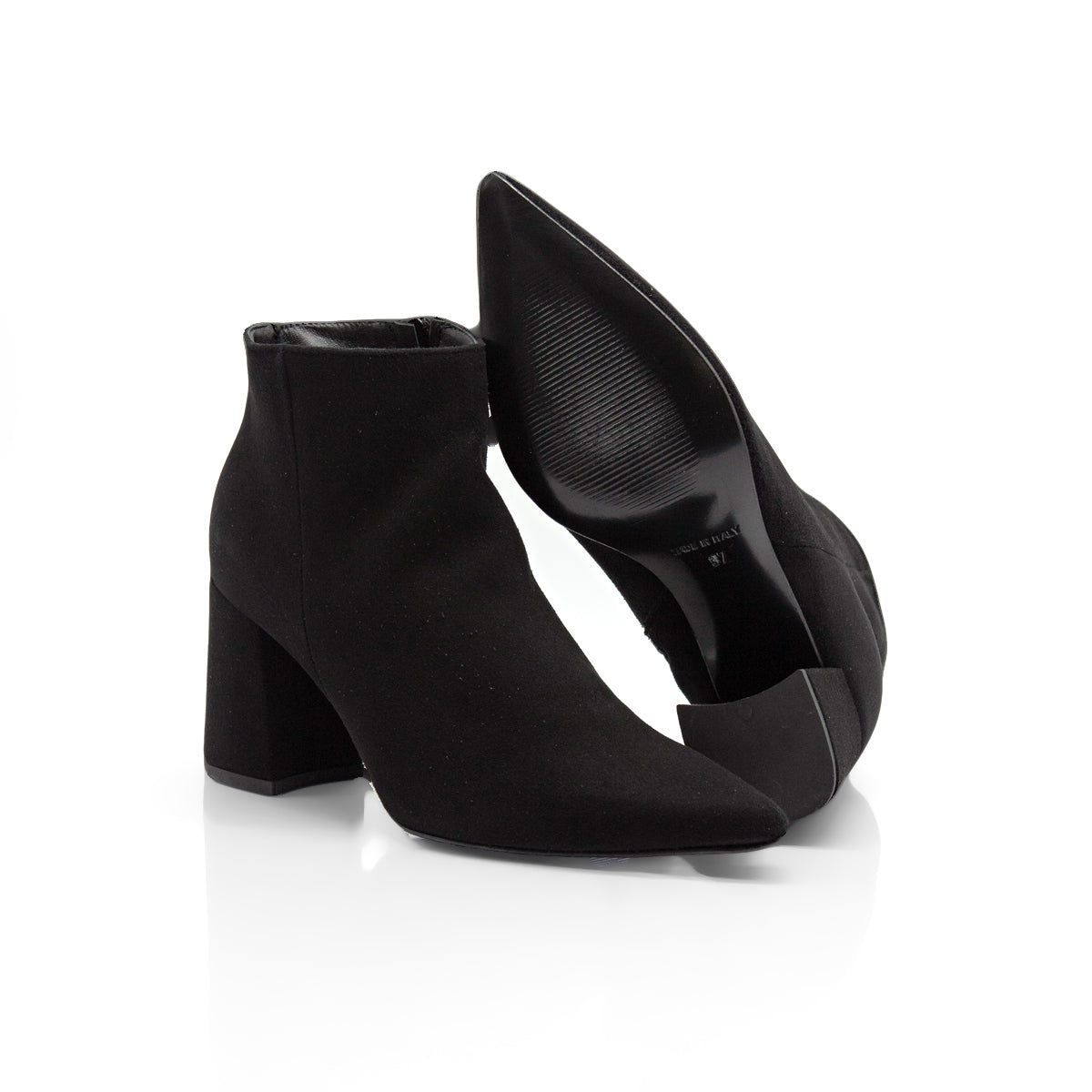 Figini - Stivaletti a punta con tacco 7cm in camoscio nero - Figini Milano