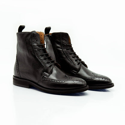 Figini - Stivaletti allacciati brogue in vitello nero - Figini Milano