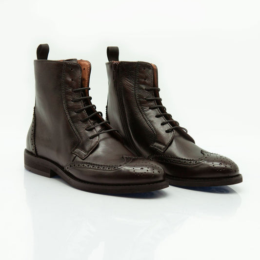Figini - Stivaletti allacciati brogue in vitello testamoro - Figini Milano