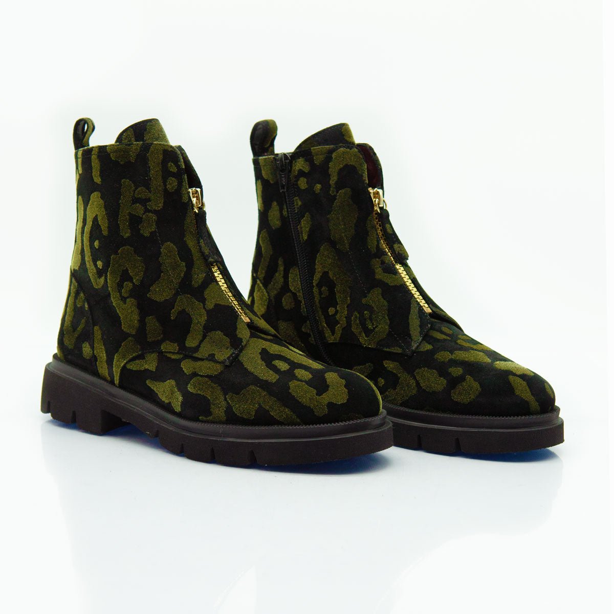 Figini - Stivaletti biker chunky in camoscio maculato nero - Figini Milano