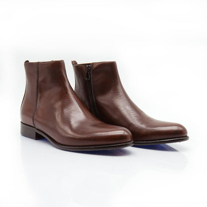 Figini - Stivaletti con cerniera e fondo cuoio in vitello anticato marrone - Figini Milano