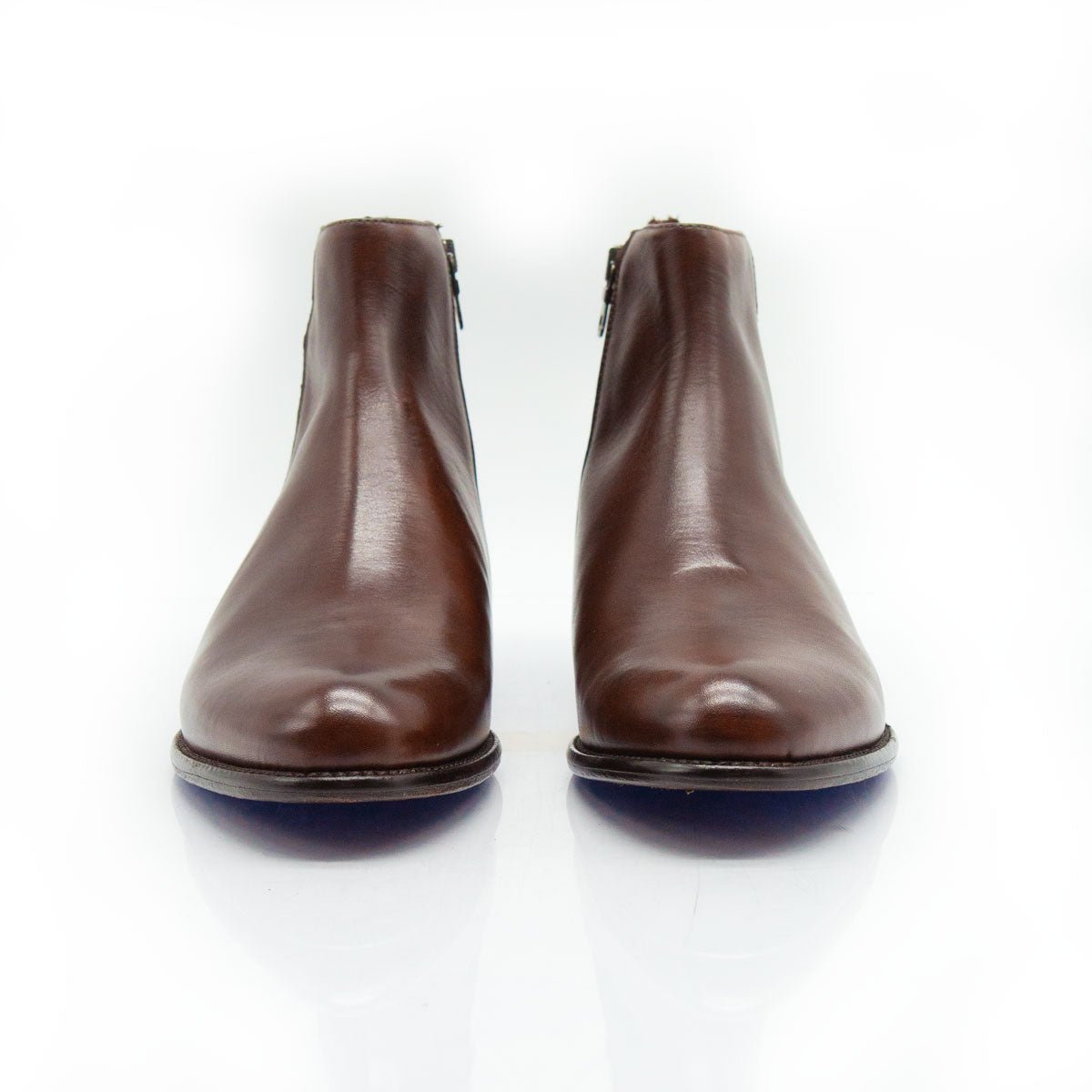 Figini - Stivaletti con cerniera e fondo cuoio in vitello anticato marrone - Figini Milano