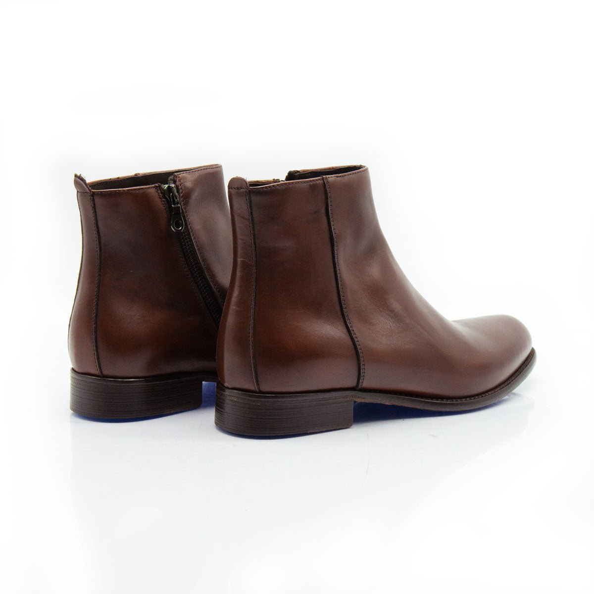 Figini - Stivaletti con cerniera e fondo cuoio in vitello anticato marrone - Figini Milano