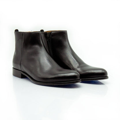Figini - Stivaletti con cerniera e fondo cuoio in vitello nero - Figini Milano