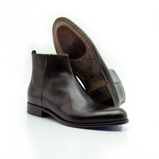 Figini - Stivaletti con cerniera e fondo cuoio in vitello nero - Figini Milano