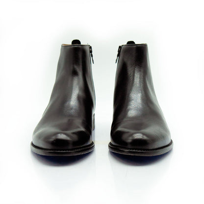 Figini - Stivaletti con cerniera e fondo cuoio in vitello nero - Figini Milano