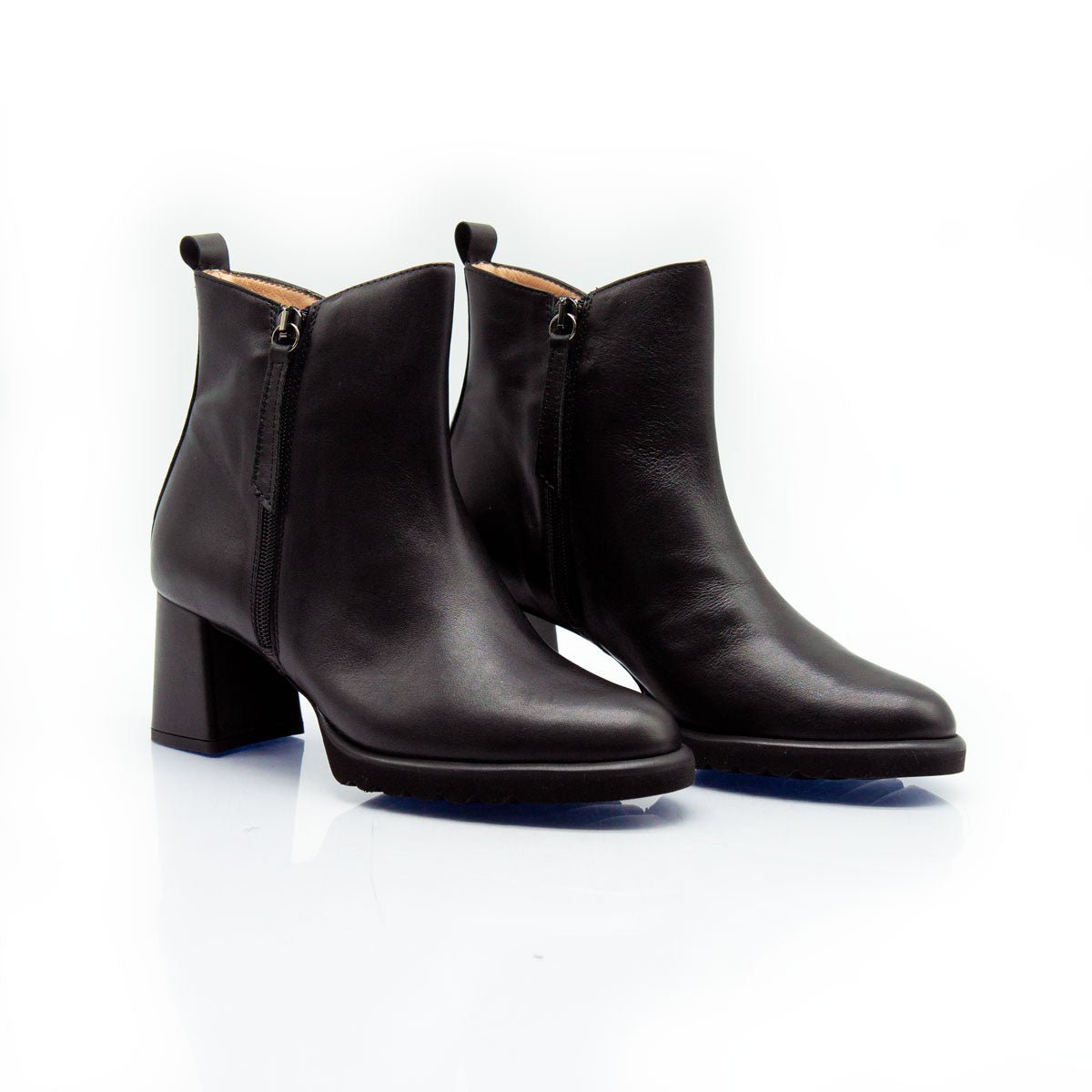 Figini - Stivaletti con doppia zip tacco 7 cm in vitello nero - Figini Milano