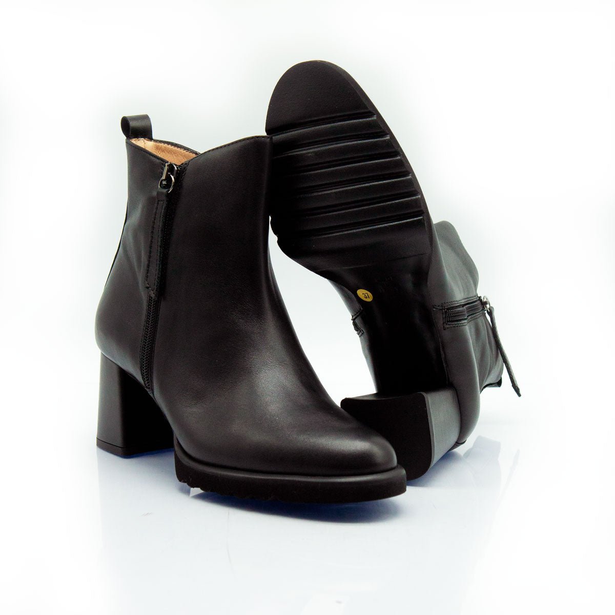 Figini - Stivaletti con doppia zip tacco 7 cm in vitello nero - Figini Milano