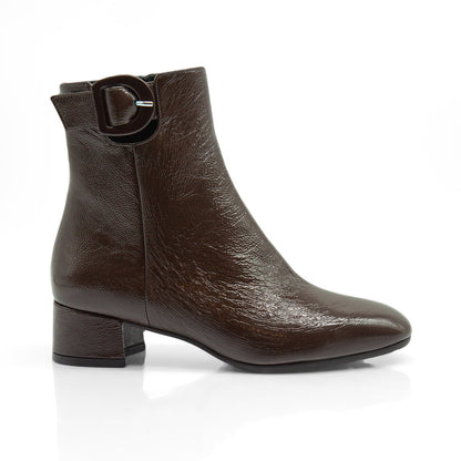 Figini - Stivaletti con fibbia e tacco 3 cm in vernice marrone - Figini Milano