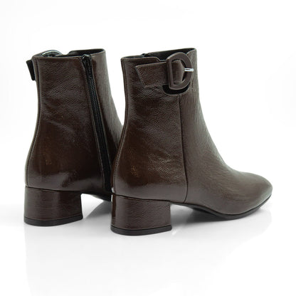 Figini - Stivaletti con fibbia e tacco 3 cm in vernice marrone - Figini Milano