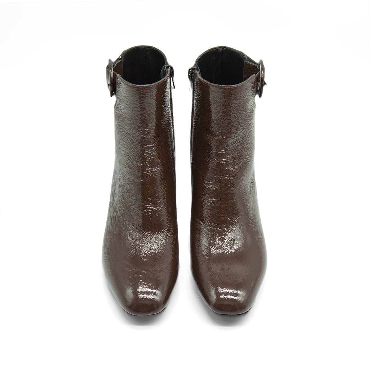 Figini - Stivaletti con fibbia e tacco 3 cm in vernice marrone - Figini Milano