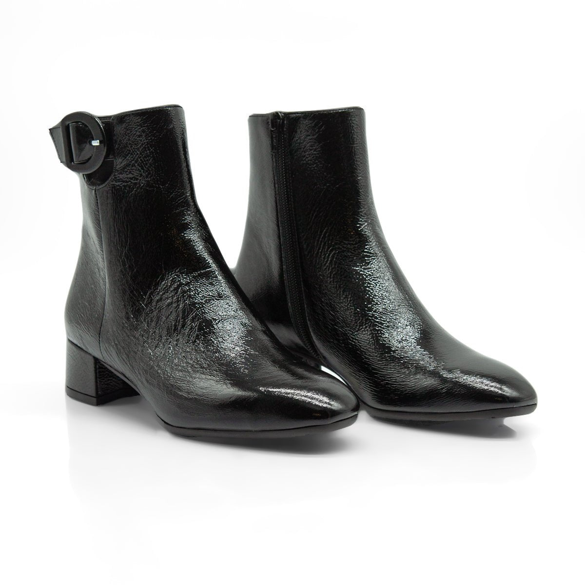 Figini - Stivaletti con fibbia e tacco 3 cm in vernice nero - Figini Milano