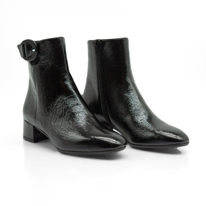 Figini - Stivaletti con fibbia e tacco 3 cm in vernice nero - Figini Milano