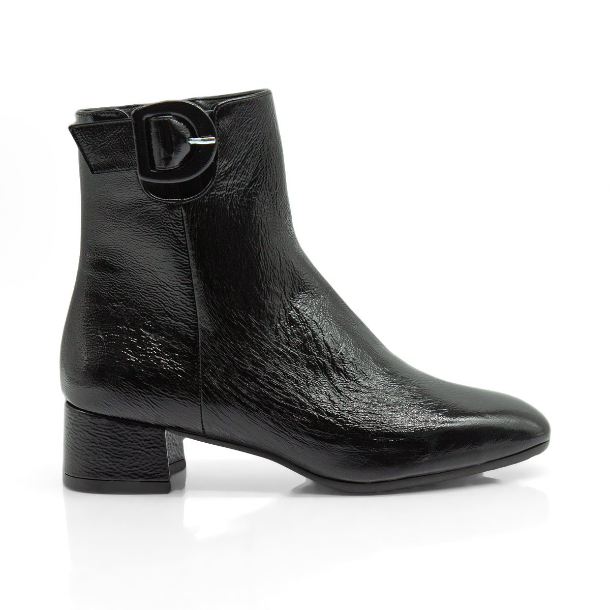 Figini - Stivaletti con fibbia e tacco 3 cm in vernice nero - Figini Milano