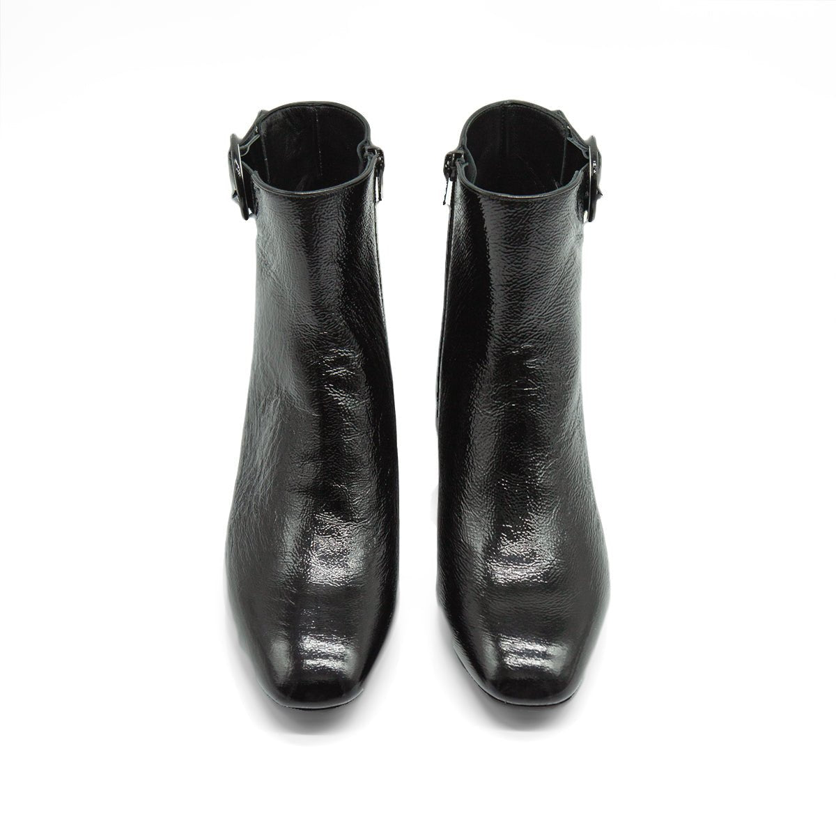 Figini - Stivaletti con fibbia e tacco 3 cm in vernice nero - Figini Milano