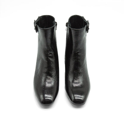 Figini - Stivaletti con fibbia e tacco 3 cm in vernice nero - Figini Milano