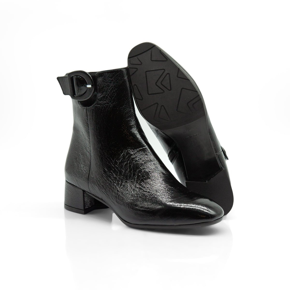 Figini - Stivaletti con fibbia e tacco 3 cm in vernice nero - Figini Milano