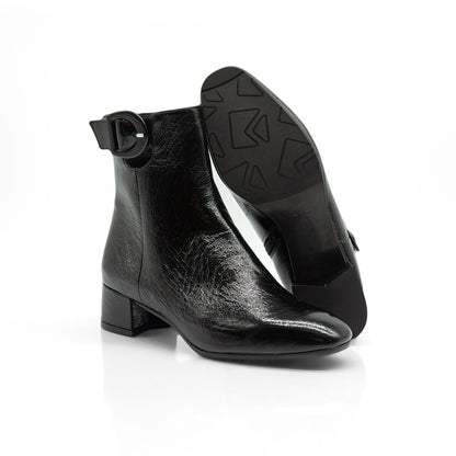 Figini - Stivaletti con fibbia e tacco 3 cm in vernice nero - Figini Milano