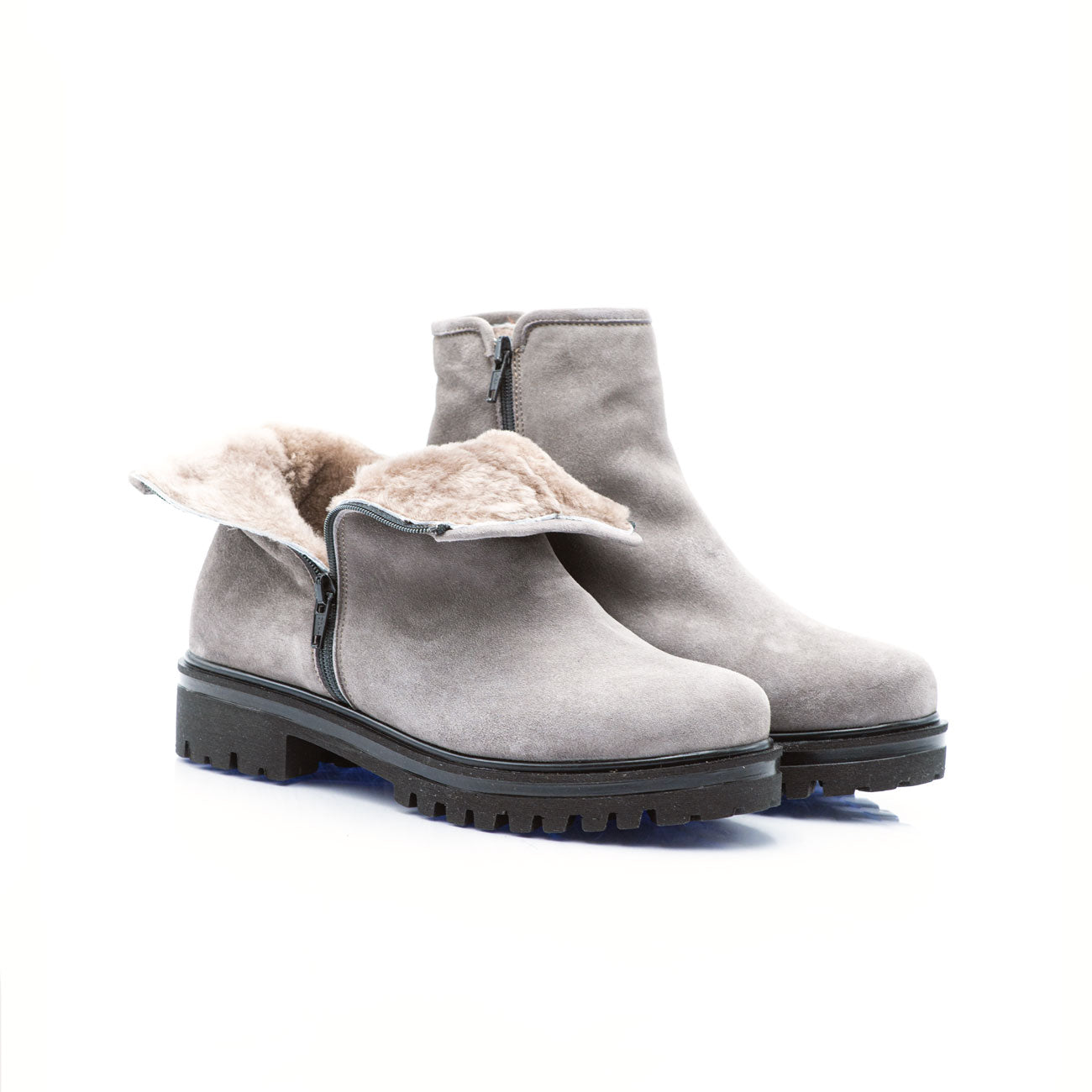 Figini - Stivaletti con fodera montone in camoscio Taupe - Figini Milano