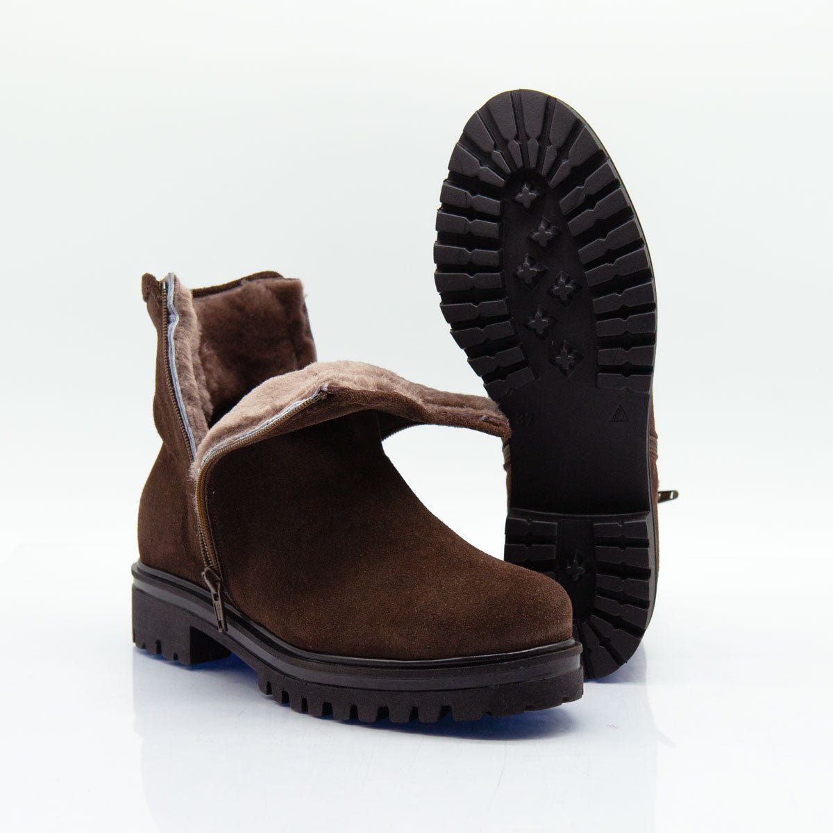 Figini - Stivaletti con fodera montone in camoscio testa di moro - Figini Milano