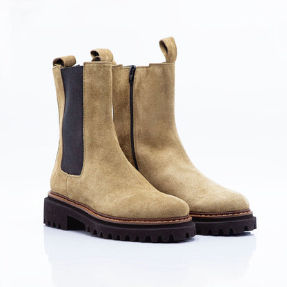 Figini - Stivaletti con fondo Chuncky in Camoscio Taupe - Figini Milano