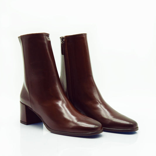 Figini - Stivaletti con tacco 5cm in nappa guanto guanto marrone - Figini Milano