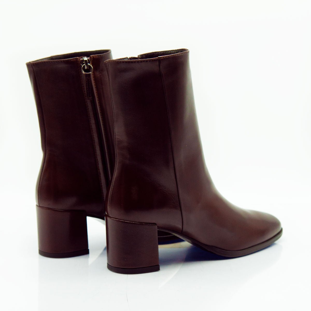 Figini - Stivaletti con tacco 5cm in nappa guanto guanto marrone - Figini Milano