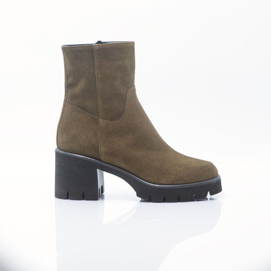 Figini - Stivaletti con tacco 6cm e fondo XL in camoscio verde oliva - Figini Milano