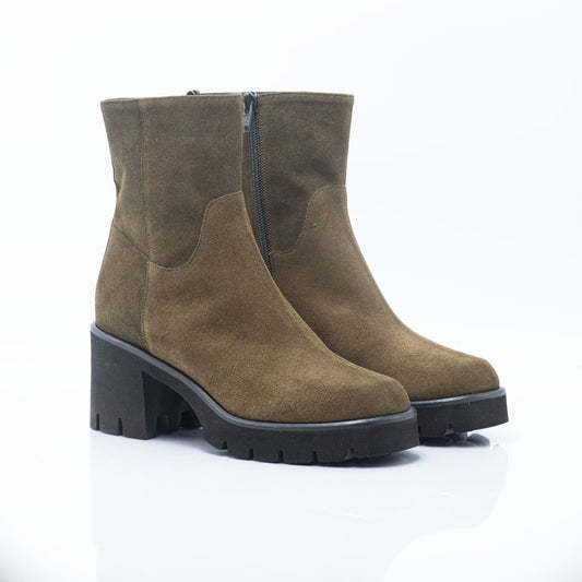 Figini - Stivaletti con tacco 6cm e fondo XL in camoscio verde oliva - Figini Milano