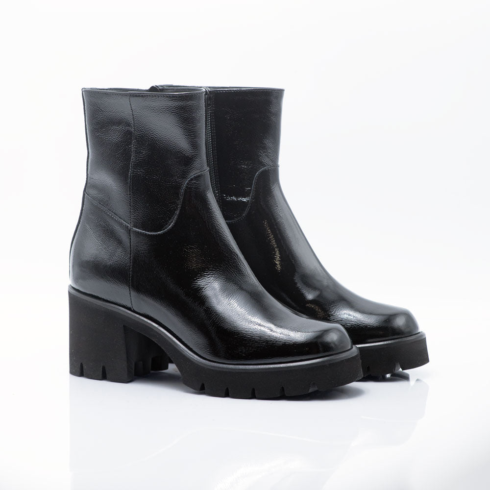 Figini - Stivaletti con tacco 6cm e fondo XL in vernice nera - Figini Milano