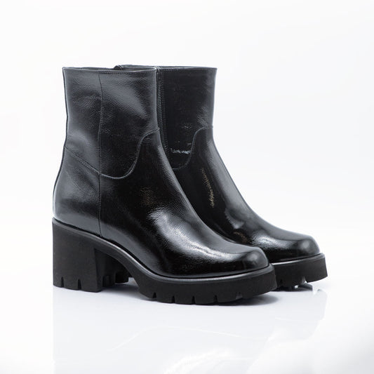 Figini - Stivaletti con tacco 6cm e fondo XL in vernice nera - Figini Milano