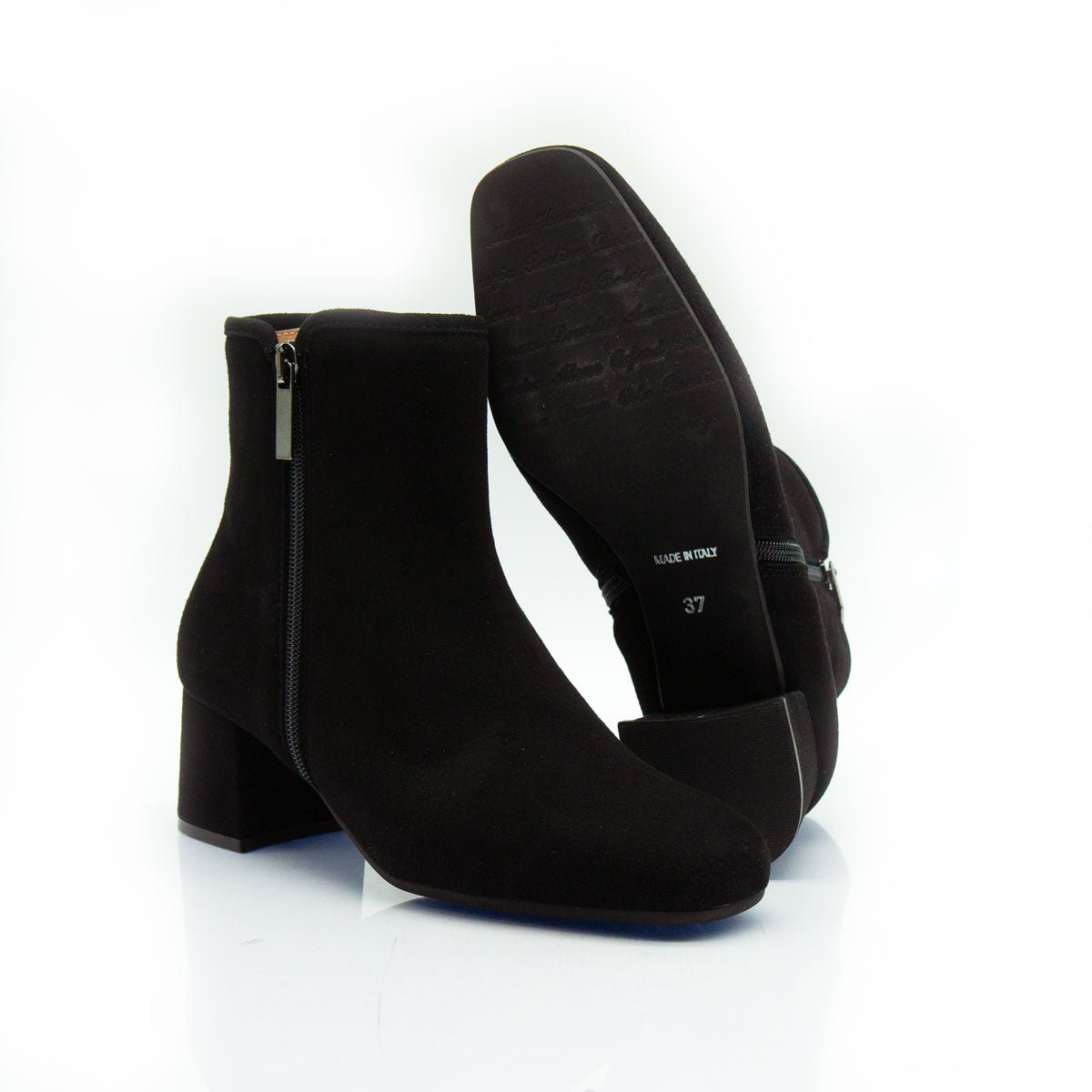 Figini - Stivaletti con zip e tacco 5 cm in camoscio nero - Figini Milano