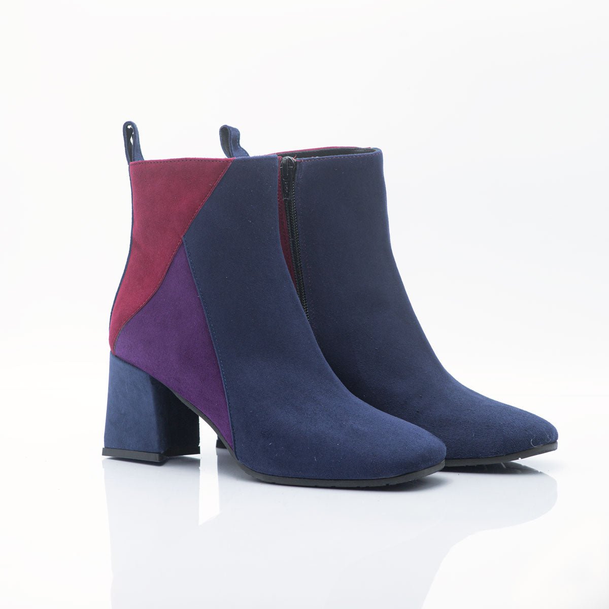 Figini - Stivaletti in 3 Textures tacco 7cm Blu Viola Rosso - Figini Milano