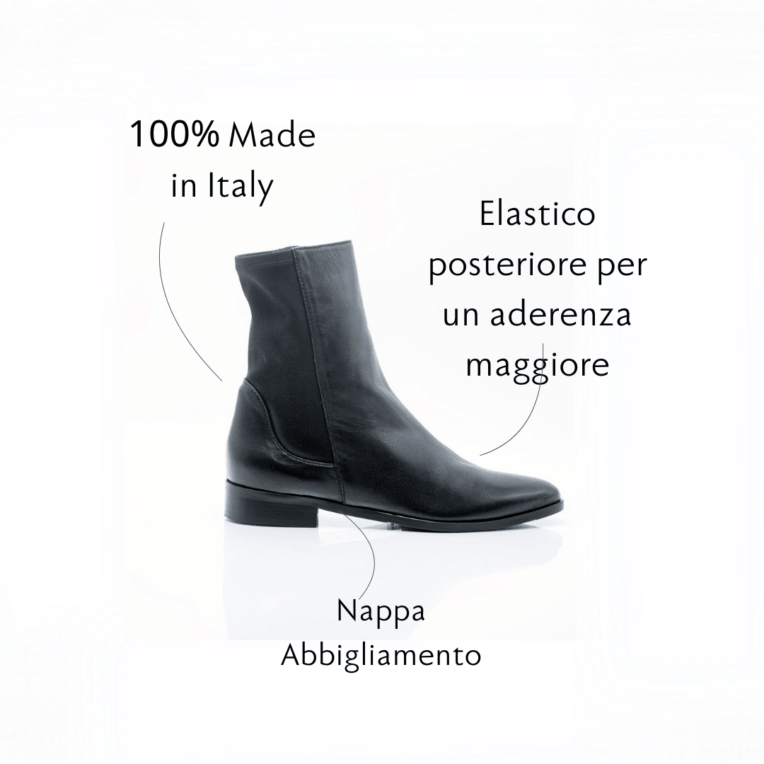 Figini - Stivaletti in Nappa con chiusura a zip e retro in Tessuto. Nero - Figini Milano