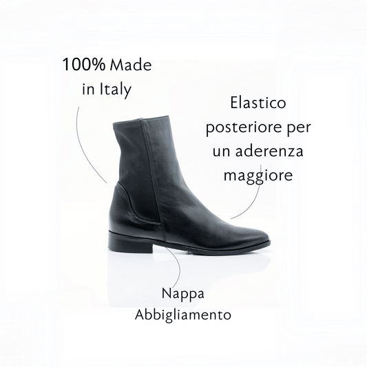 Figini - Stivaletti in Nappa con chiusura a zip e retro in Tessuto. Nero - Figini Milano