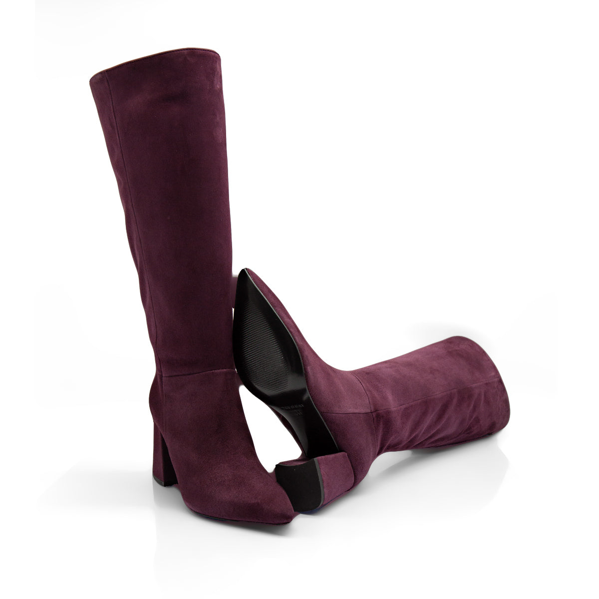 Figini - Stivali a punta con tacco 7cm in camoscio bordeaux - Figini Milano