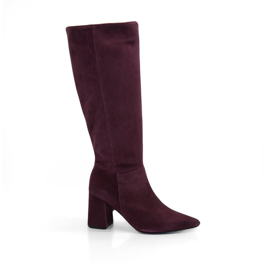 Figini - Stivali a punta con tacco 7cm in camoscio bordeaux - Figini Milano