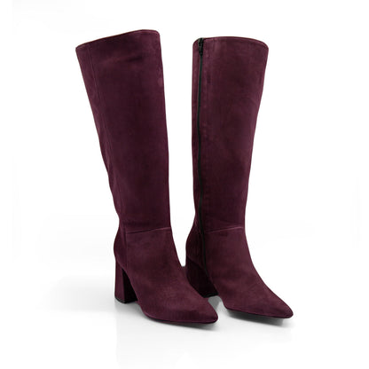 Figini - Stivali a punta con tacco 7cm in camoscio bordeaux - Figini Milano