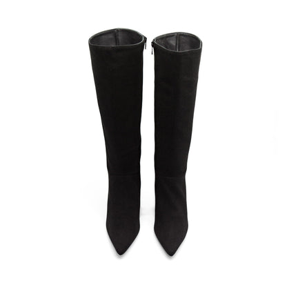 Figini - Stivali a punta con tacco 7cm in camoscio nero - Figini Milano