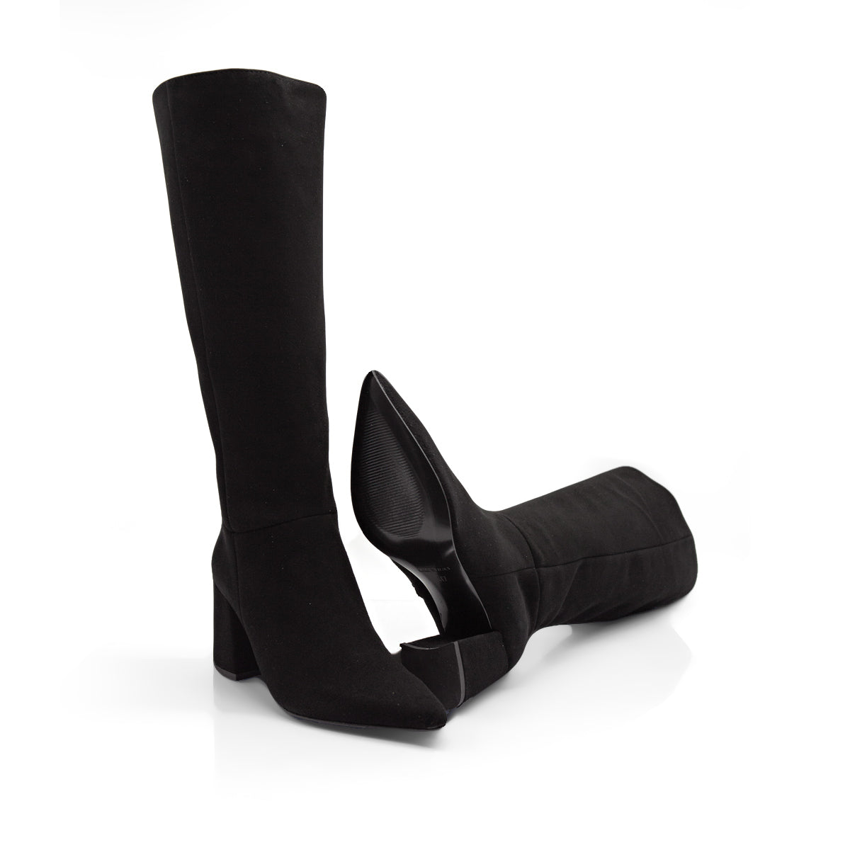 Figini - Stivali a punta con tacco 7cm in camoscio nero - Figini Milano