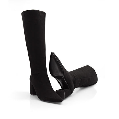 Figini - Stivali a punta con tacco 7cm in camoscio nero - Figini Milano