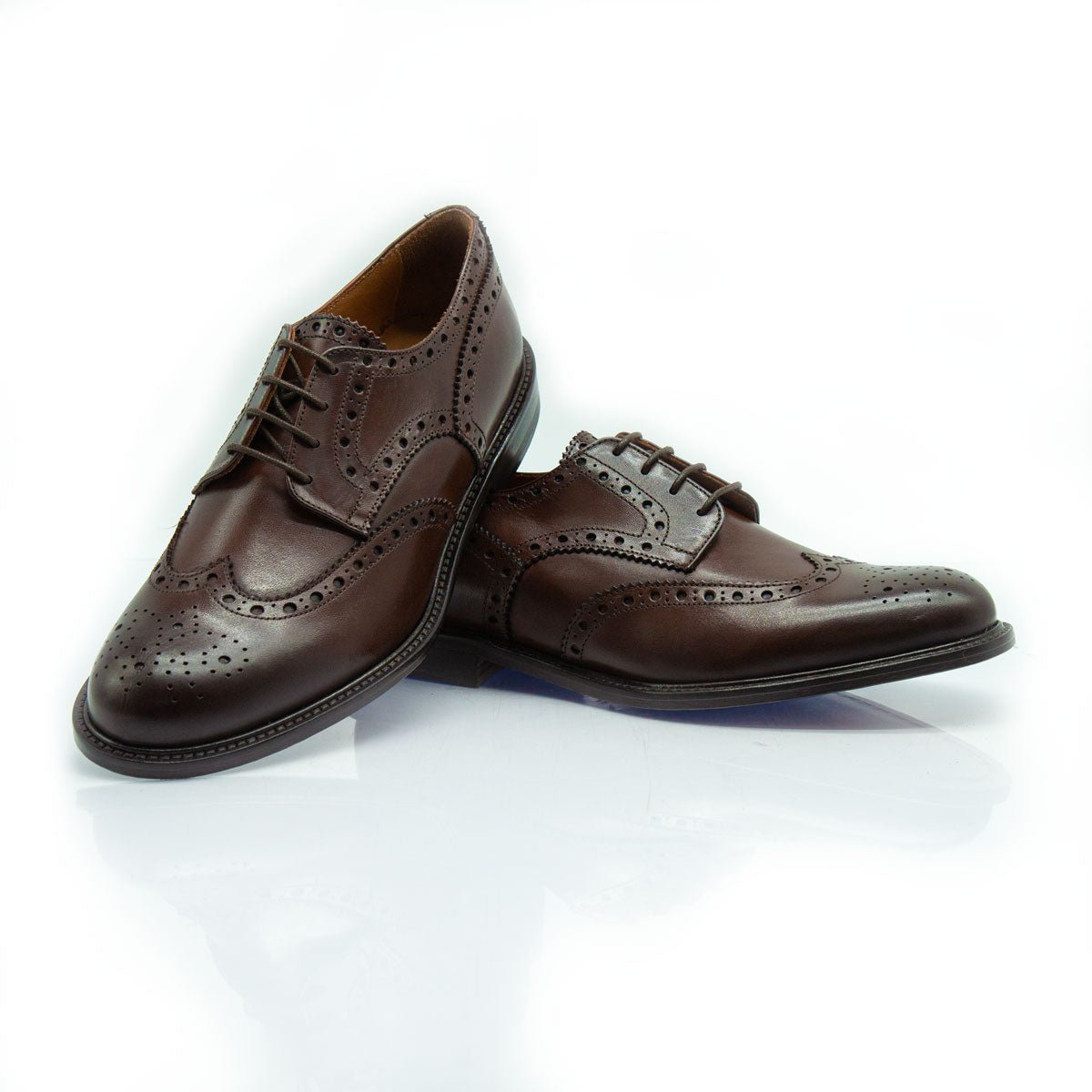 Figini - Stringate Derby Brogue in Vitello Anticato Marrone - Figini Milano