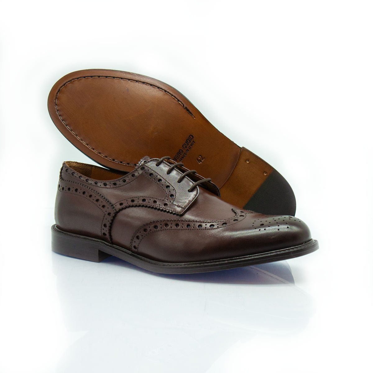 Figini - Stringate Derby Brogue in Vitello Anticato Marrone - Figini Milano