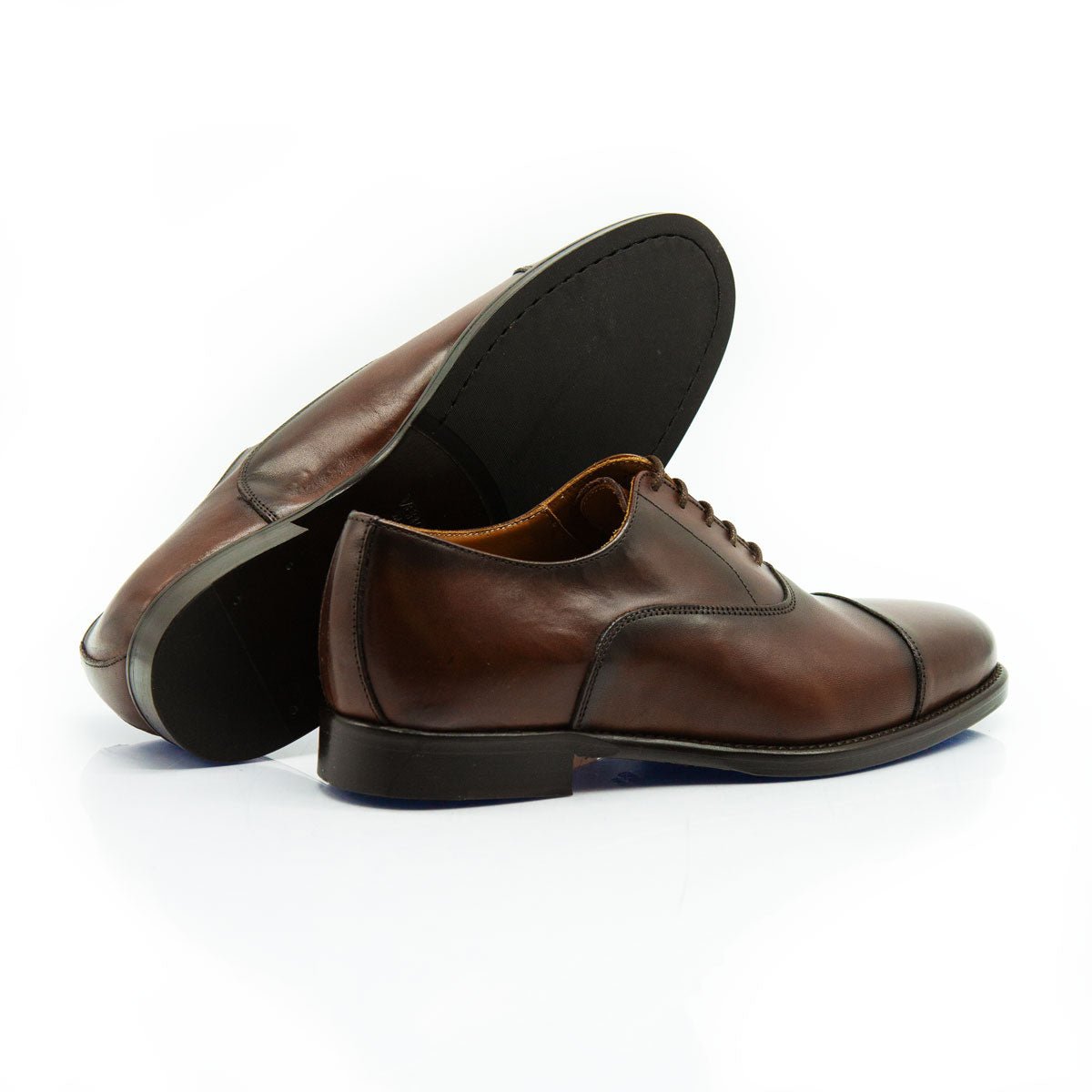 Figini - Stringate Francesine classiche con fondo cuoio in vitello anticato marrone - Figini Milano