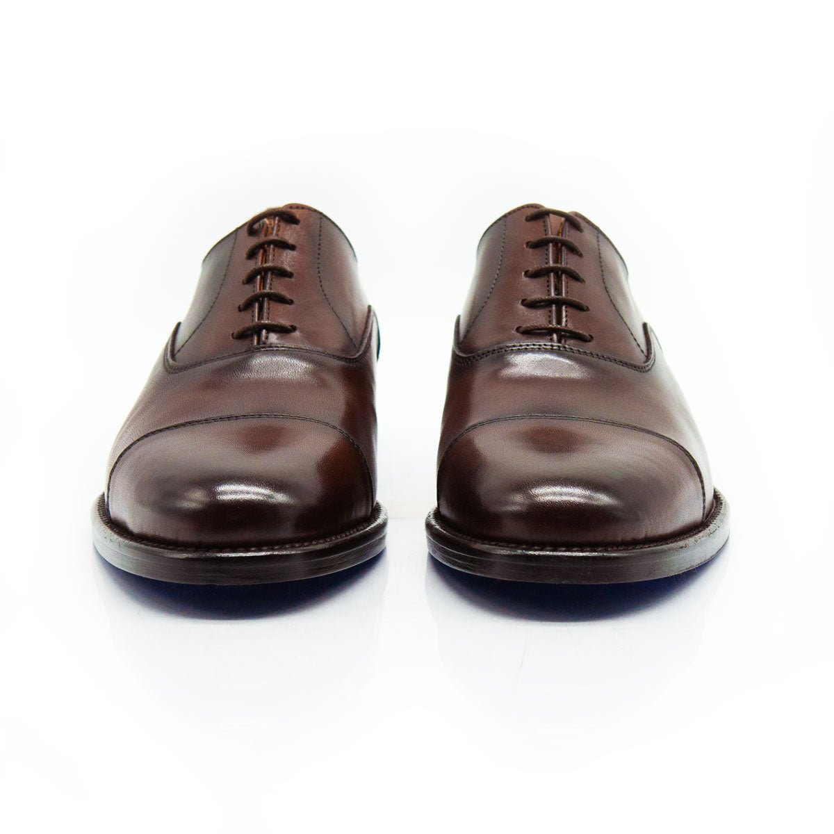 Figini - Stringate Francesine classiche con fondo cuoio in vitello anticato marrone - Figini Milano